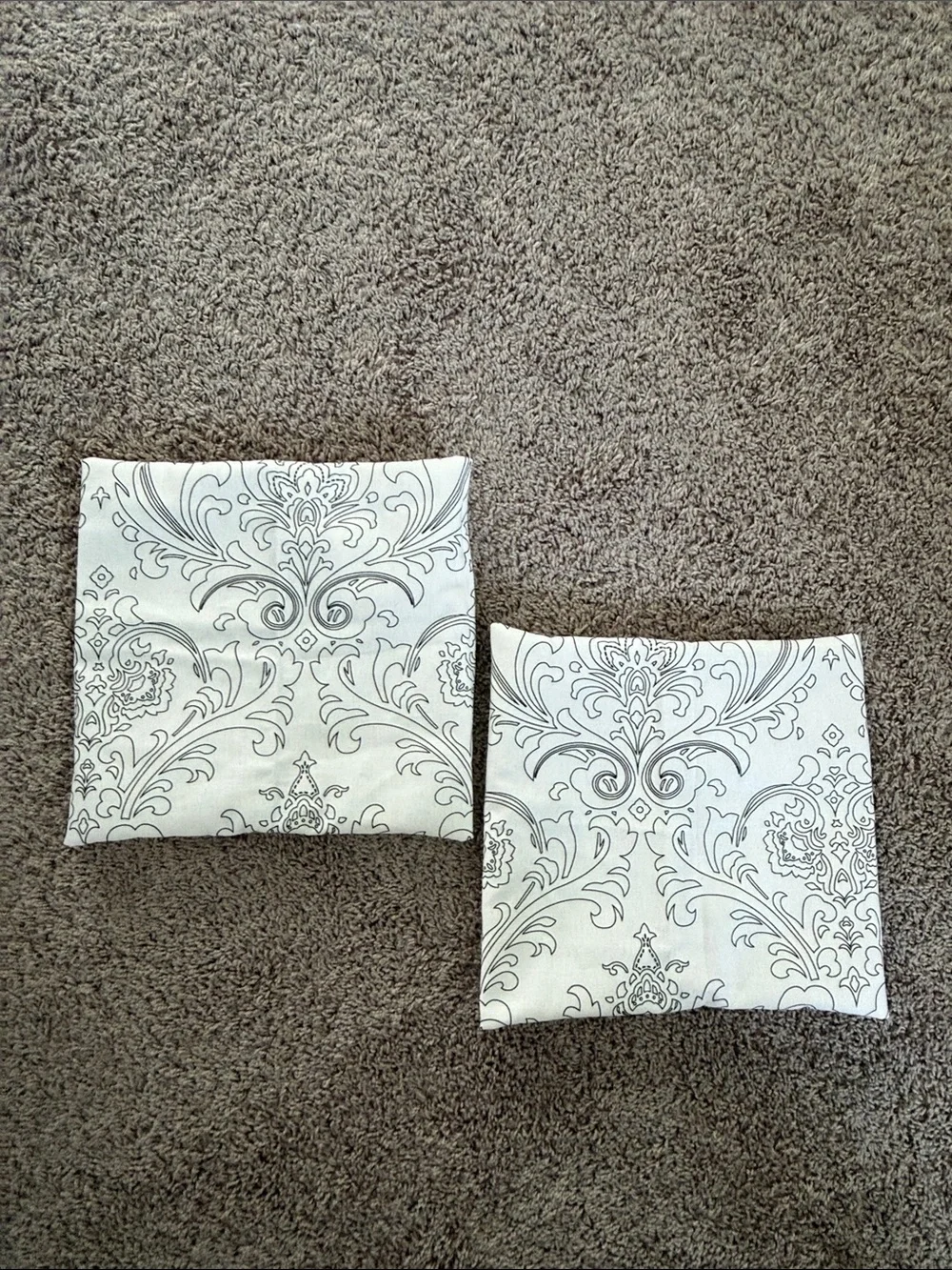 Decorative Damask Accent Pillow Covers in White and Gray - Set of 2